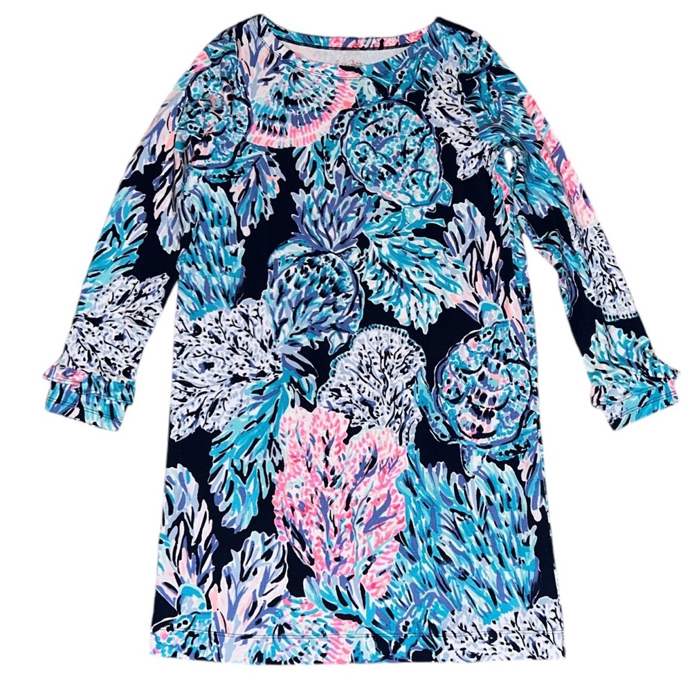 Lilly Pulitzer Dress Girls XL 12-14 UPF 50 Mini Sophie RuffleHigh Tide Luxletic